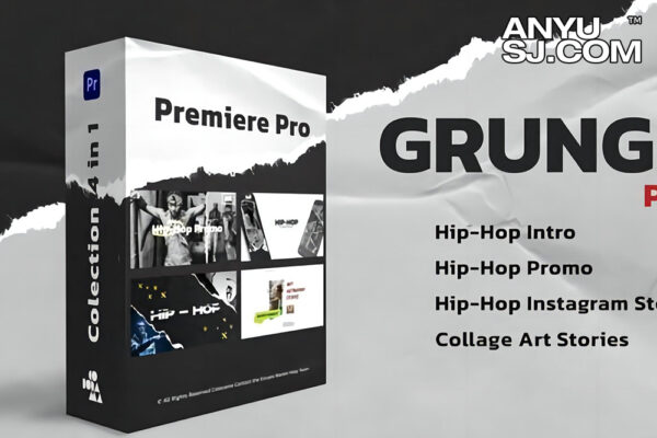 AE/PR模板-4套嘻哈复古手工撕纸宣传片开场片头动态海报模板Grunge Pack-第4356期-
