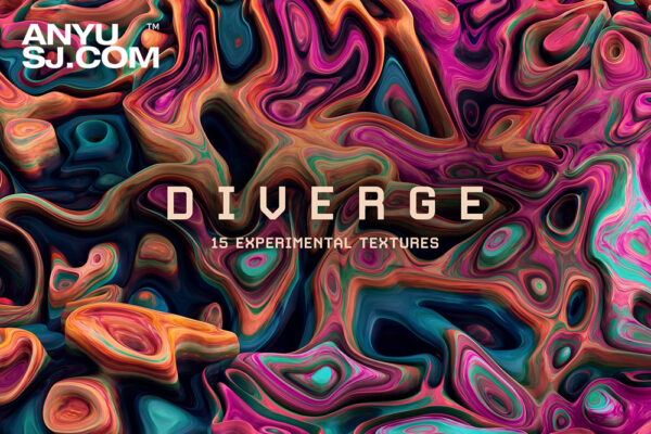 30款抽象流体金属炫彩实验性未来派背景设计PS肌理笔刷设计套装Diverge: 15 Experimental Textures-第4363期-