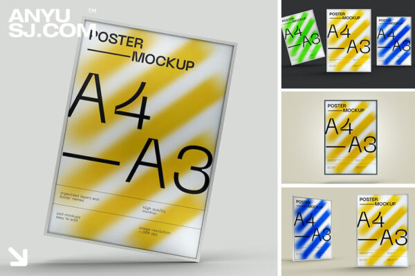 9款极简海报广告牌展示框画框艺术品展示PSD样机Frame Poster Mockup
