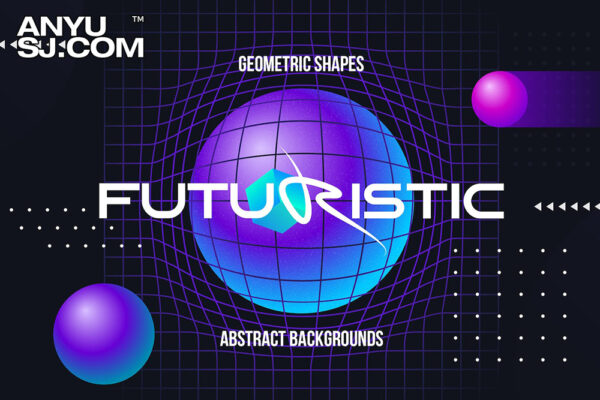 未来科技科幻几何渐变抽象孟菲斯网格波浪AI矢量背景海报设计套装Futuristic Geometric Shapes Backgrounds