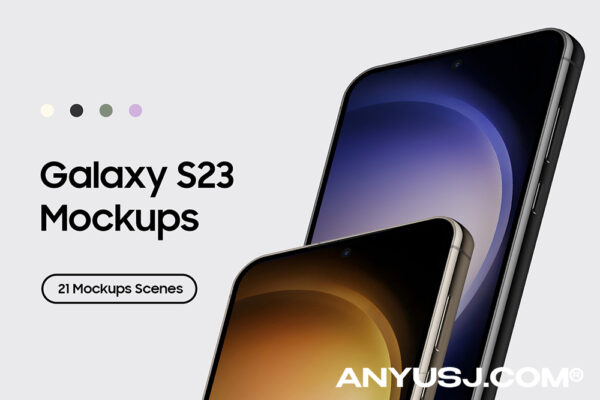 21款三星Galaxy S23质感极简多角度安卓手机UI界面展示PSD样机套装Galaxy S23 – 21 Mockups Scenes-第4324期-
