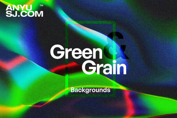 5款噪点颗粒模糊弥散光绿色渐变抽象背景设计Green & Grain Abstract Background Pack