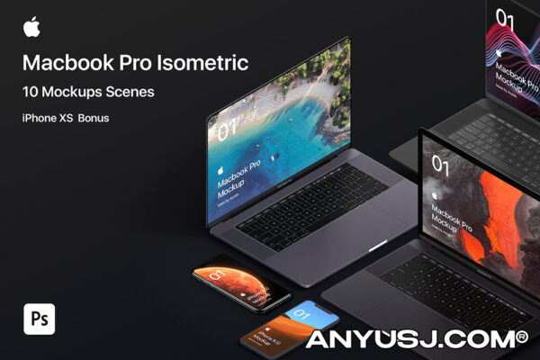 10款极简苹果Macbook Pro 2018笔记本电脑手机设备UI屏幕界面设计展示PSD样机Macbook Pro 2018 – 10 Scenes Mockup