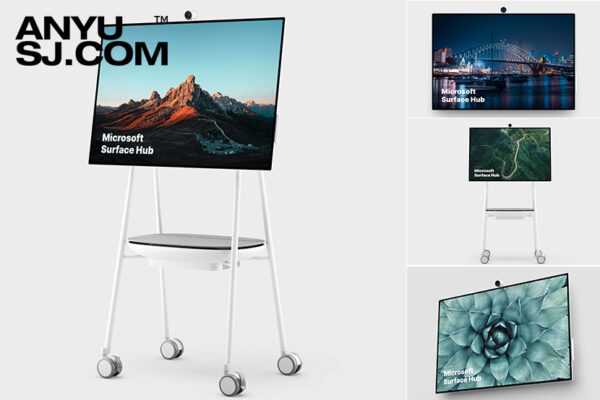 32款一体式数字白板移动电脑团队会议平台UI界面设计屏幕展示PSD样机Microsoft Surface Hub Mockups-第4392期-