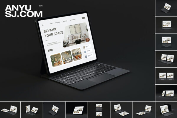 15款Ipad平板便携电脑笔记本UI设计展示PSD样机Modern iPad mockup set