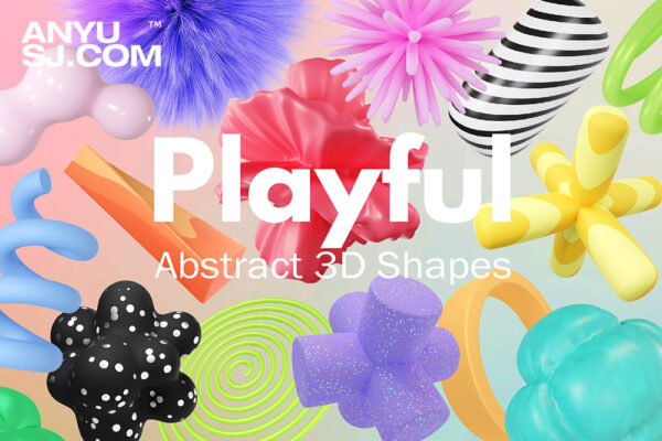 54款趣味俏皮3D渲染几何抽象艺术PNG免扣元素设计创作套装Playful Abstract 3D Shapes-第4426期-
