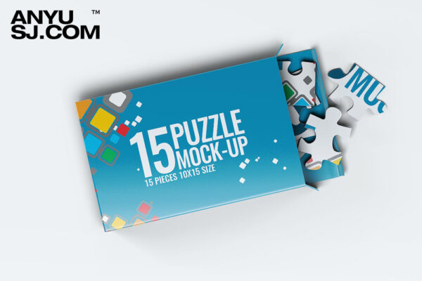 9款极简拼图游戏图案设计展示纸盒包装PSD样机套装Puzzle Mockup