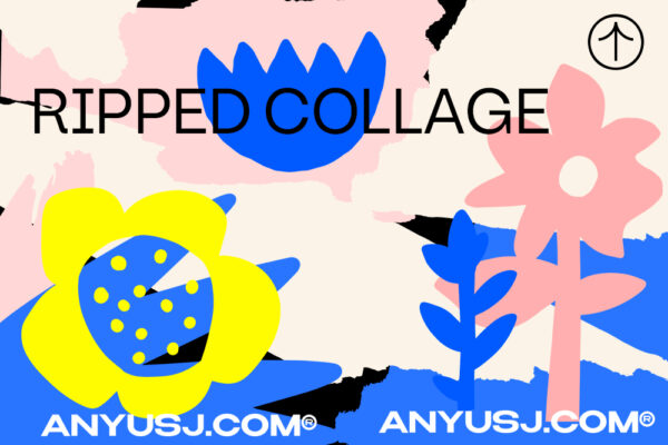 30+手绘拼贴趣味花卉抽象艺术AI矢量撕纸套装Ripped Collage Maker-第4411期-