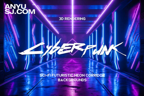 10款高清未来赛博霓虹夜店酒吧科技科幻高科技走廊背景设计包Sci-Fi Futuristic Neon Cyberpunk 3D Backgrounds