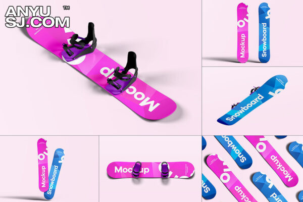 6款极简滑雪板滑板PSD设计展示样机Snowboard Mock-up