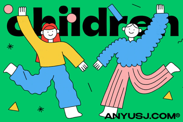 18款六一儿童节趣味简笔画人物家庭聚会PSD插画海报排版设计模板-第4656期-