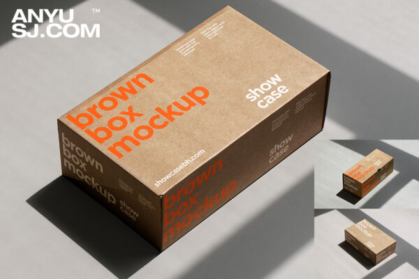 3款质感高级产品棕色牛皮包装盒纸盒打包盒外观设计展示PSD样机套装Brown Box Mockup-第4579期-