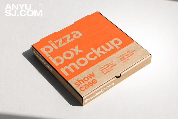 1款高级质感pizza披萨食品外卖包装牛皮纸盒打包盒餐盒PSD样机Brown Box Pizza Mockup-第4579期-