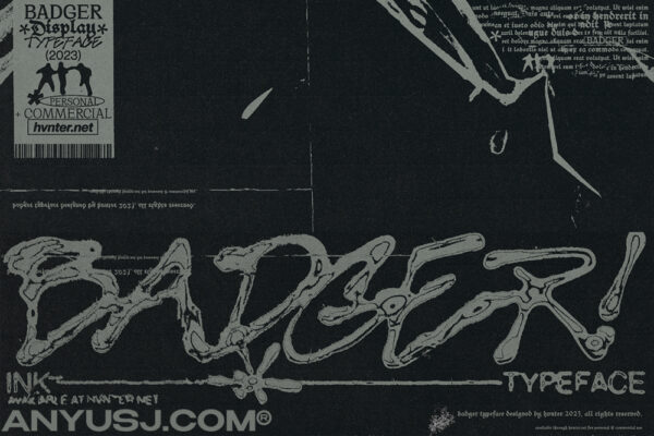 复古Y2K抽象手绘涂鸦手写海报标题排版logo艺术西文字体BADGER Typeface-第4655期-
