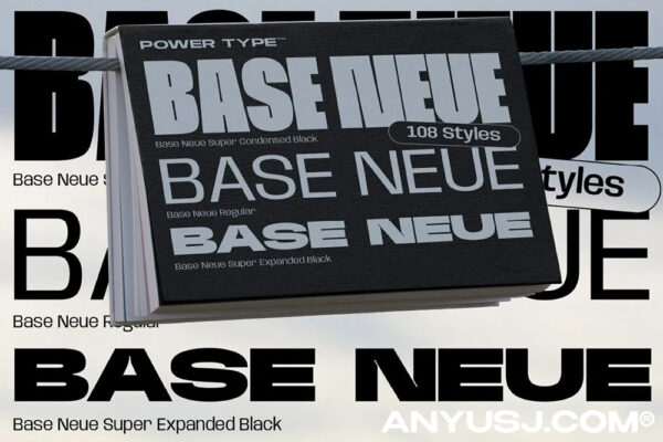 55款极简品牌现代几何无衬线排版标题西文字体家族Base Neue Font-第4517期-