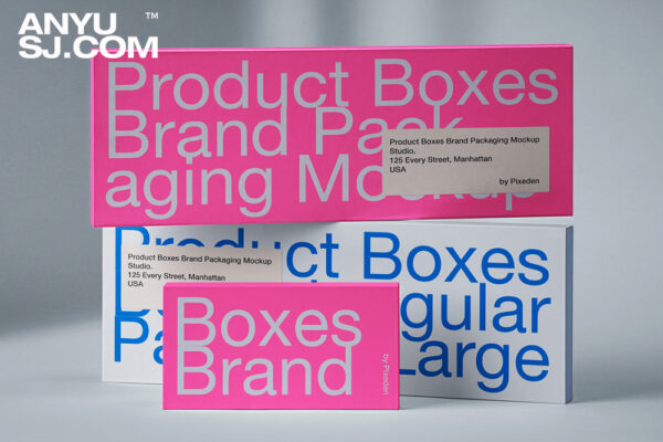 质感品牌VI长方形扁平纸盒包装盒设计展示PSD样机Boxes Branding Psd Packaging Mockup Set-第4033期-
