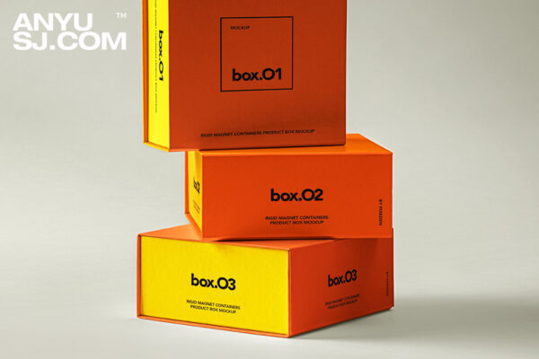 质感极简正方形磁吸纸盒礼盒产品包装盒PSD设计展示样机Magnet Product Box Psd Mockup Set-第4033期-