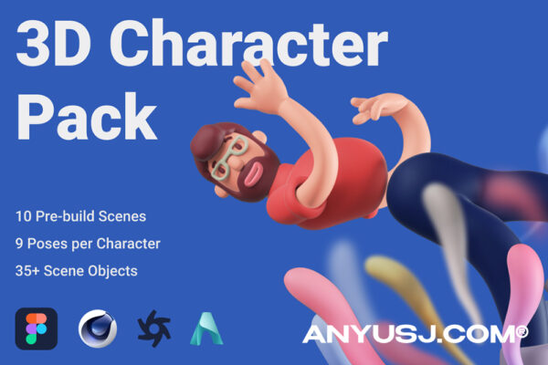 35+3D渲染人物角色工作生活场景插画模型设计套装3D Character Pack