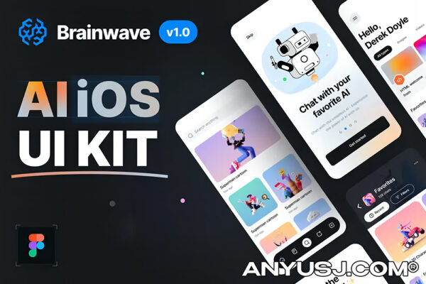 双配色Ai人工智能ChatGPT聊天机器人社交App应用ui界面设计Fig设计套件Brainwave – AI iOS UI Kit