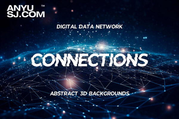 10款3D未来科技数字数据网络链接信息传递抽象网格背景设计Digital Data Network Connections 3D Backgrounds