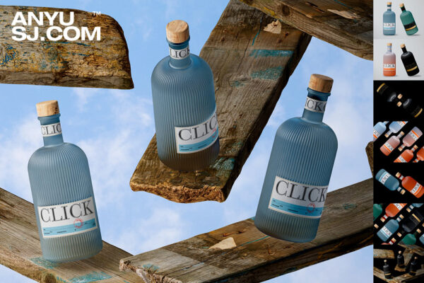 8款高级质感创意陶瓷玻璃酒瓶松子酒瓶外观设计展示PSD样机Gin Bottle Mockup Set