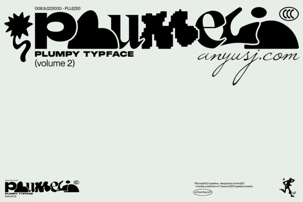 7款Y2K趣味复古气泡涂鸦手绘抽象装饰手写无衬线西文字体套装HVNTER – Plumpelo® Typeface (Volume 2)-第4559期-