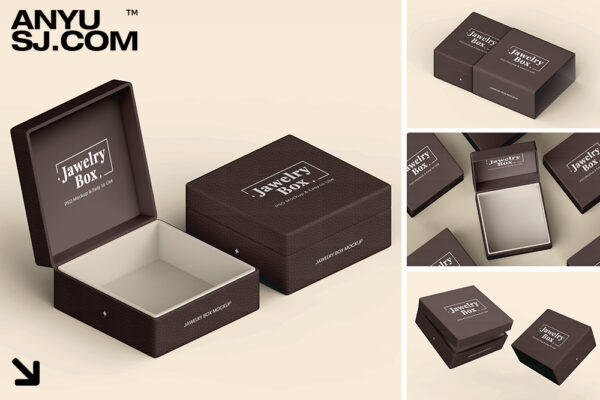 5款高档珠宝盒礼盒包装盒首饰盒外观设计展示PSD样机Jewelry Box Mockup 5 Views