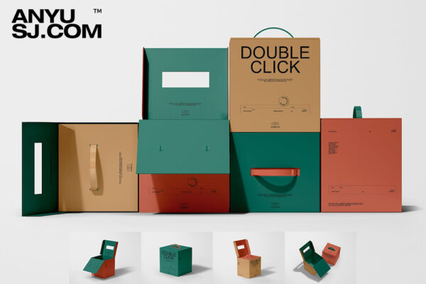 5款质感纸箱纸盒包装盒礼品盒手提箱设计VI品牌毕设展示PSD样机Paper Box Mockup Set