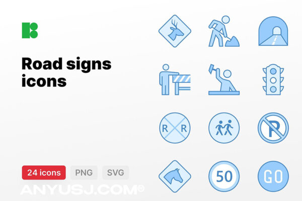 24款道路交通标志徽标logo图标矢量icon设计套装Road signs