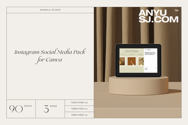 30款现代极简优雅INS高级电商主图轮播图促销品牌宣传社交媒体推文图文排版canva在线模板Social Media Pack for Canva