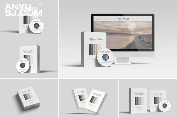 10款软件CD光盘纸盒包装盒外观设计展示PSD样机Software Box Mockup