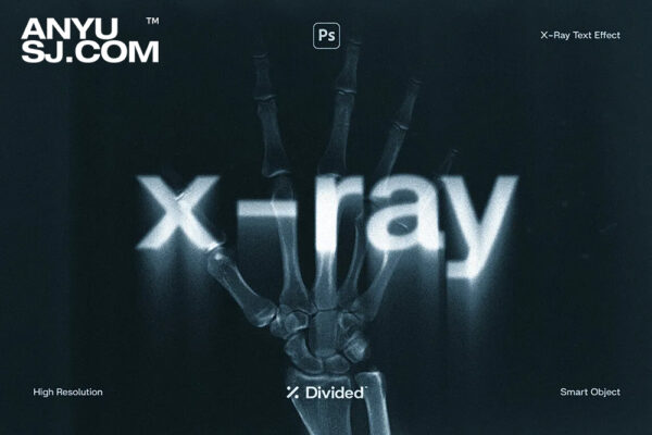 复古X光射线透视模糊文本标题PSD特效样机X-Ray Text Distortion Effect-第4567期-