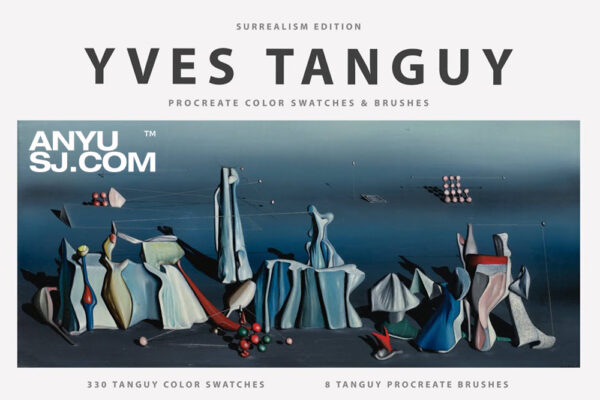法国超现实主义画家伊夫•唐吉Yves Tanguy油画Procreate笔刷色板配色套装Yves Tanguy’s Procreate Brushes-第4642期-