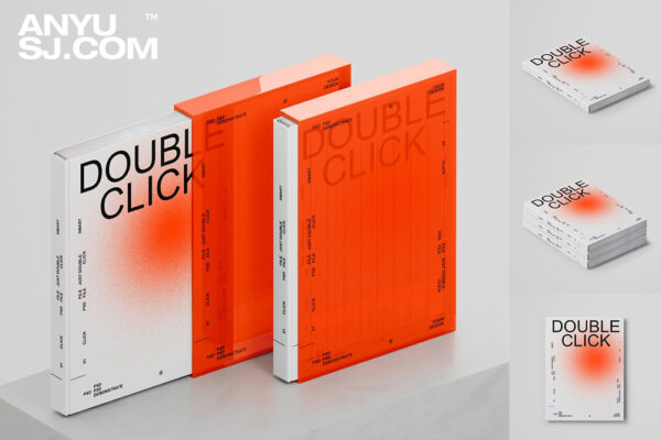 4款极简精装书籍笔记本画册封面塑料透明书套封面设计展示PSD样机Book Mockup Set