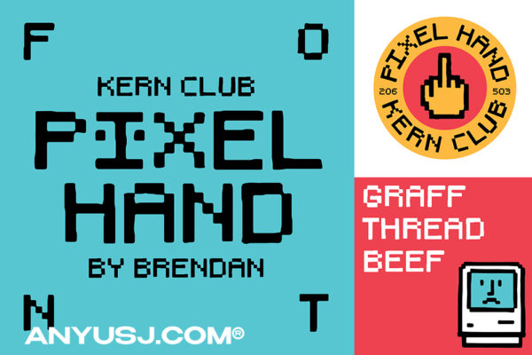 复古像素装饰无衬线海报标题排版logo西文字体Pixel Hand Font-第4800期-