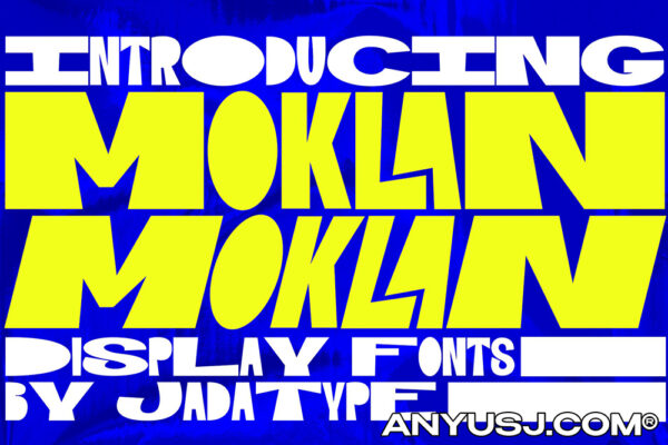 2款复古大胆时髦不规则趣味标题排版logo徽标西文无衬线装饰字体Moklan Font-第4675期-