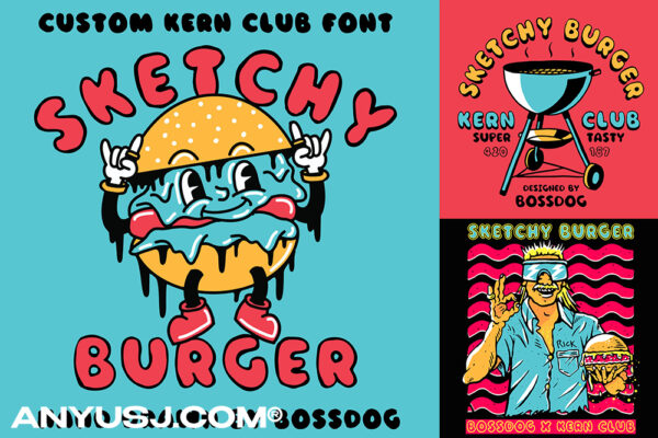 复古趣味Y2K手写装饰海报标题排版logo西文字体Sketchy Burger Font-第4800期-