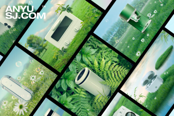 11款绿色植物水池产品3D场景电器电子设备净水机绿色草坪PSD电商海报促销设计源文件-第4704期-