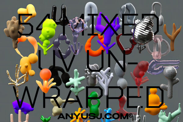 54款趣味不规则几何抽象流体3D形状玩具植物C4D/FBX/OBJ模型套装54 Toy & Plant Pack-第4718期-