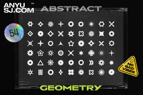 54款几何星芒海报排版抽象图标图形AI矢量logo徽标插画插图套装Abstract Geometry Elements-第4747期-