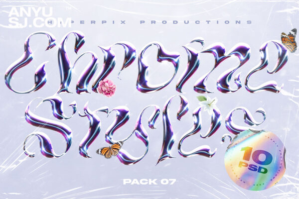 10款3D金属镀铬精致海报logo标题未来迷幻科幻PSD字体特效样机套装Chrome Text Effects Vol.7-第4712期-