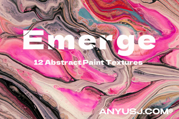 12款抽象艺术大理石流体炫彩渐变丙烯颜料绘画背景设计套装Emerge 12 Abstract Paint Textures-第4746期-