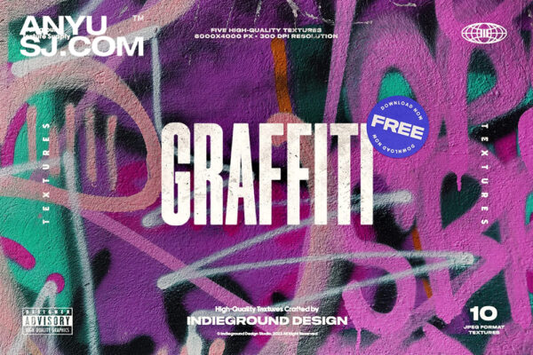 免费下载-10款复古摇滚街头涂鸦喷漆高精度墙面背景肌理FREE GRAFFITI TEXTURES