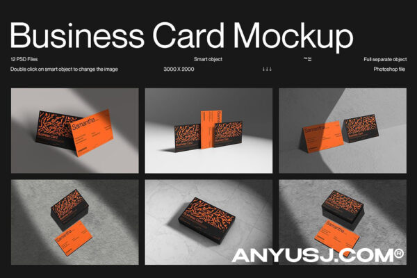 12款极简光影名片卡片文创VI设计展示PSD样机MI – Business Card Mockup