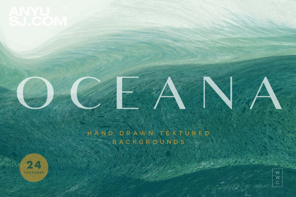 24款优雅手绘水彩青绿色汹涌海浪大海渐变抽象艺术背景设计套装Oceana – Textured Backgrounds-第4742期-