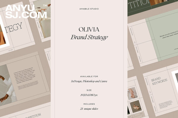 21页优雅极简现代品牌VI设计展示介绍手册幻灯片PS图文ID排版设计套装Olivia Brand Strategy-第4825期-