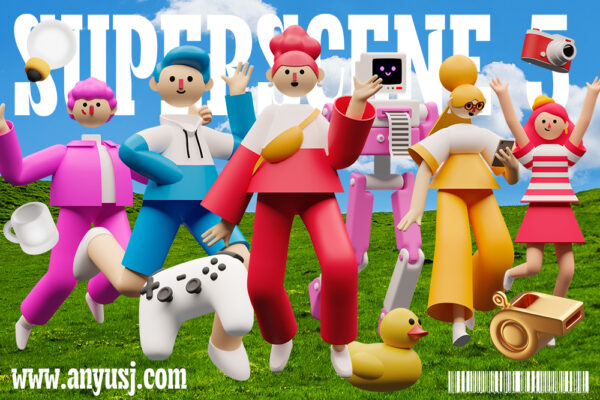 130+趣味卡通3D立体人物角色头像组合生活工作物品PNG插画插图Blender模型UI图标设计套装SUPERSCENE 5-第4817期-