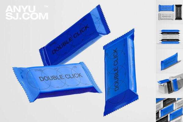 6款质感零食糖果方形塑料袋包装袋PSD样机Snack Bar Mockup Set
