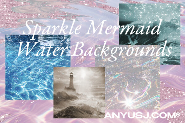 23款复古Y2K高清闪光星芒夏季水波水纹海浪正方形背景设计套装Sparkle Mermaid Water Backgrounds-第4794期-