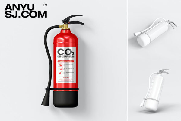 3款高清质感灭火器外观设计展示PSD样机Versatile Red Metal Fire Extinguisher Psd Mockups